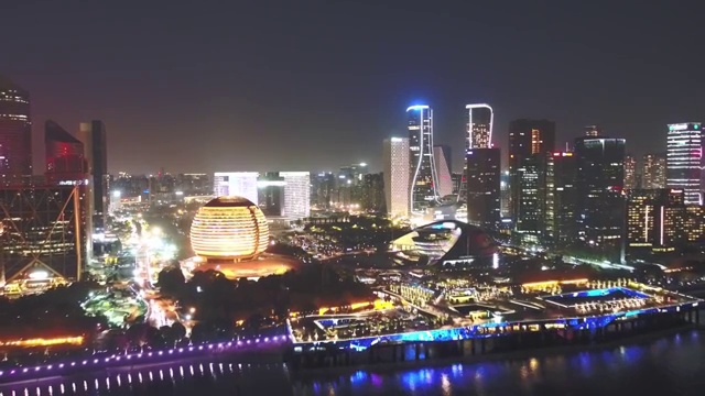 航拍杭州钱江新城城市夜景视频素材