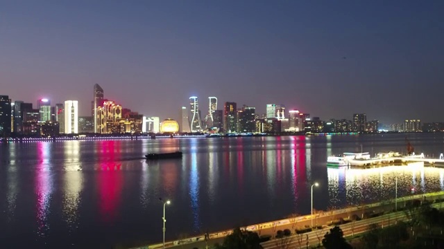 航拍杭州钱江新城城市夜景视频素材