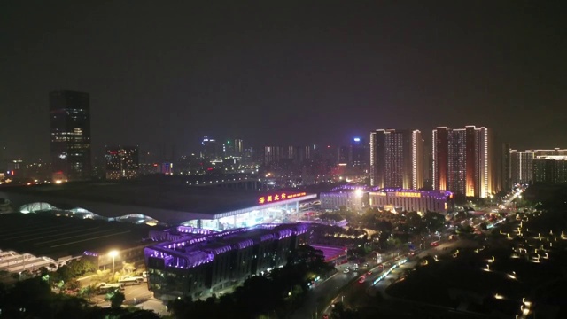 广东省深圳市龙华区深圳北站夜景航拍视频素材