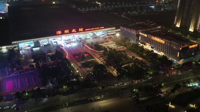 广东省深圳市龙华区深圳北站夜景航拍视频购买