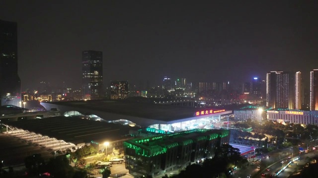 广东省深圳市龙华区深圳北站夜景航拍视频素材