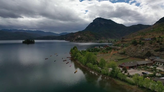 云南宁蒗县和四川盐源县泸沽湖景区自然风光航拍视频素材