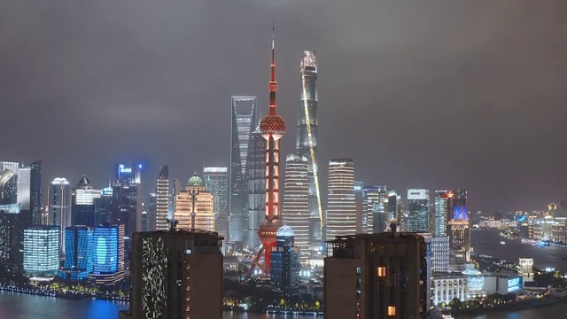 上海外滩中秋国庆灯光秀夜景航拍风光视频素材