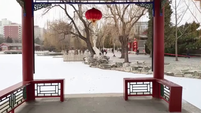 2021年第一场雪北京大观园景色视频素材