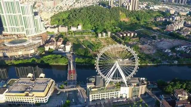 中山市岐江两岸与摩天轮城市风光视频素材