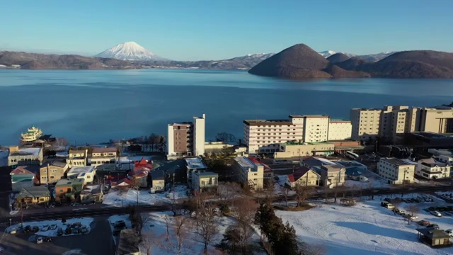 日本北海道洞爷湖景观航拍视频素材