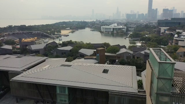 广东省深圳市南山区深圳湾公园欢乐海岸香港大学深圳医院航拍视频素材