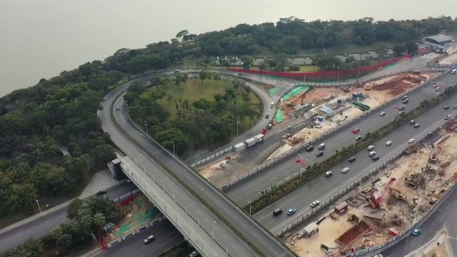 广东省深圳市南山区深圳湾公园欢乐海岸香港大学深圳医院航拍视频素材