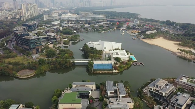 广东省深圳市南山区深圳湾公园欢乐海岸香港大学深圳医院航拍视频素材