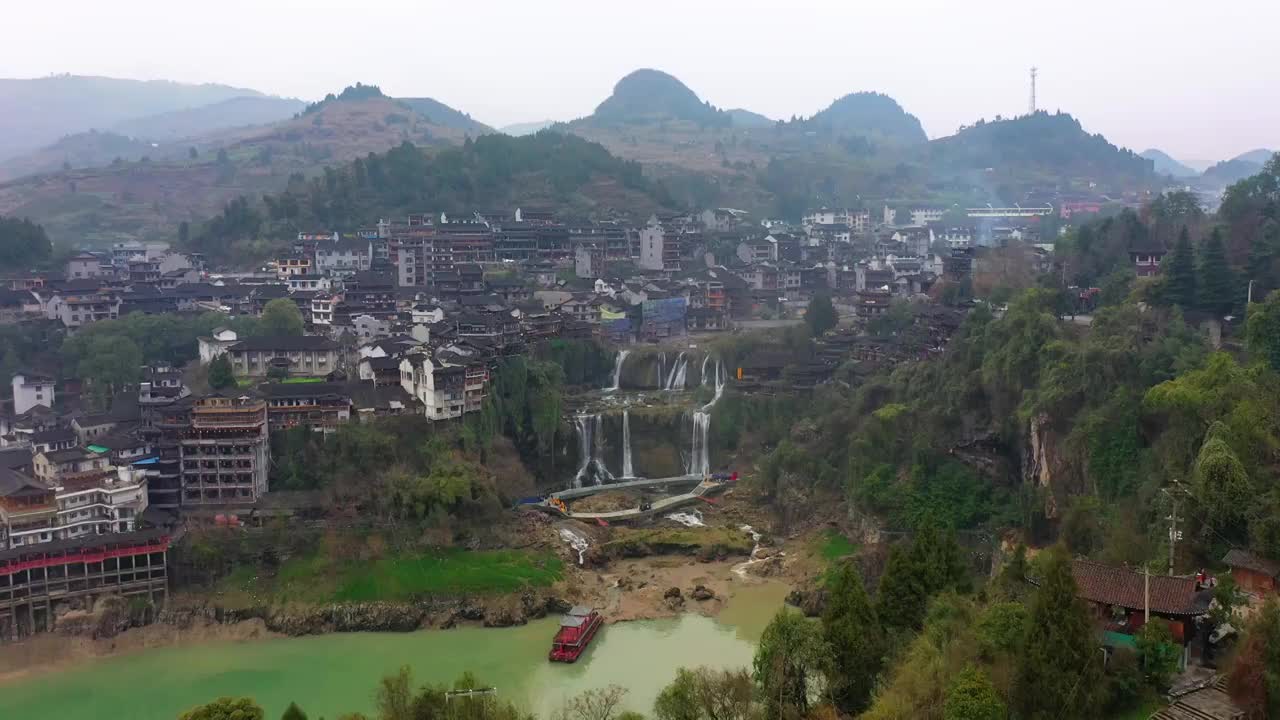 航拍湖南湘西芙蓉镇风光视频素材