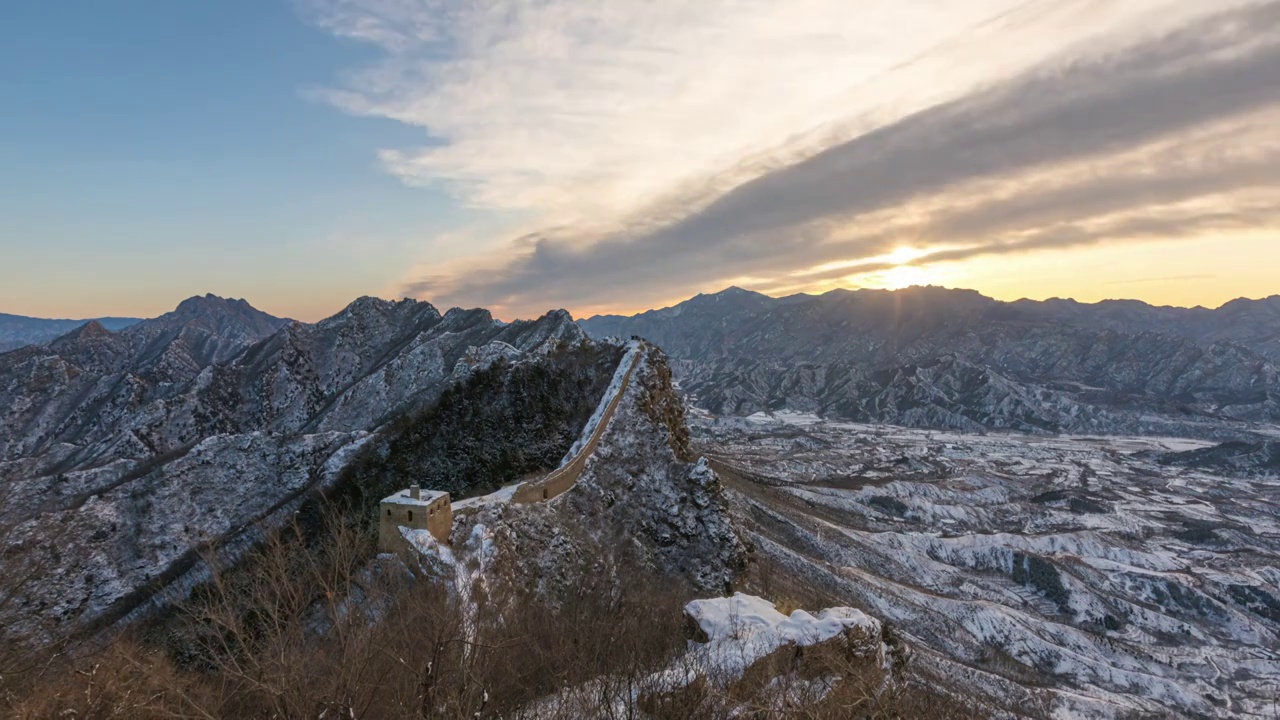 雪后北京密云司马台长城视频素材