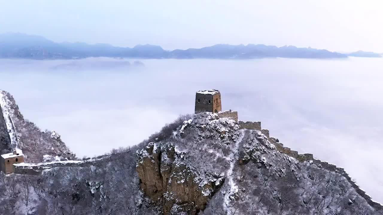 雪后北京密云司马台长城视频素材