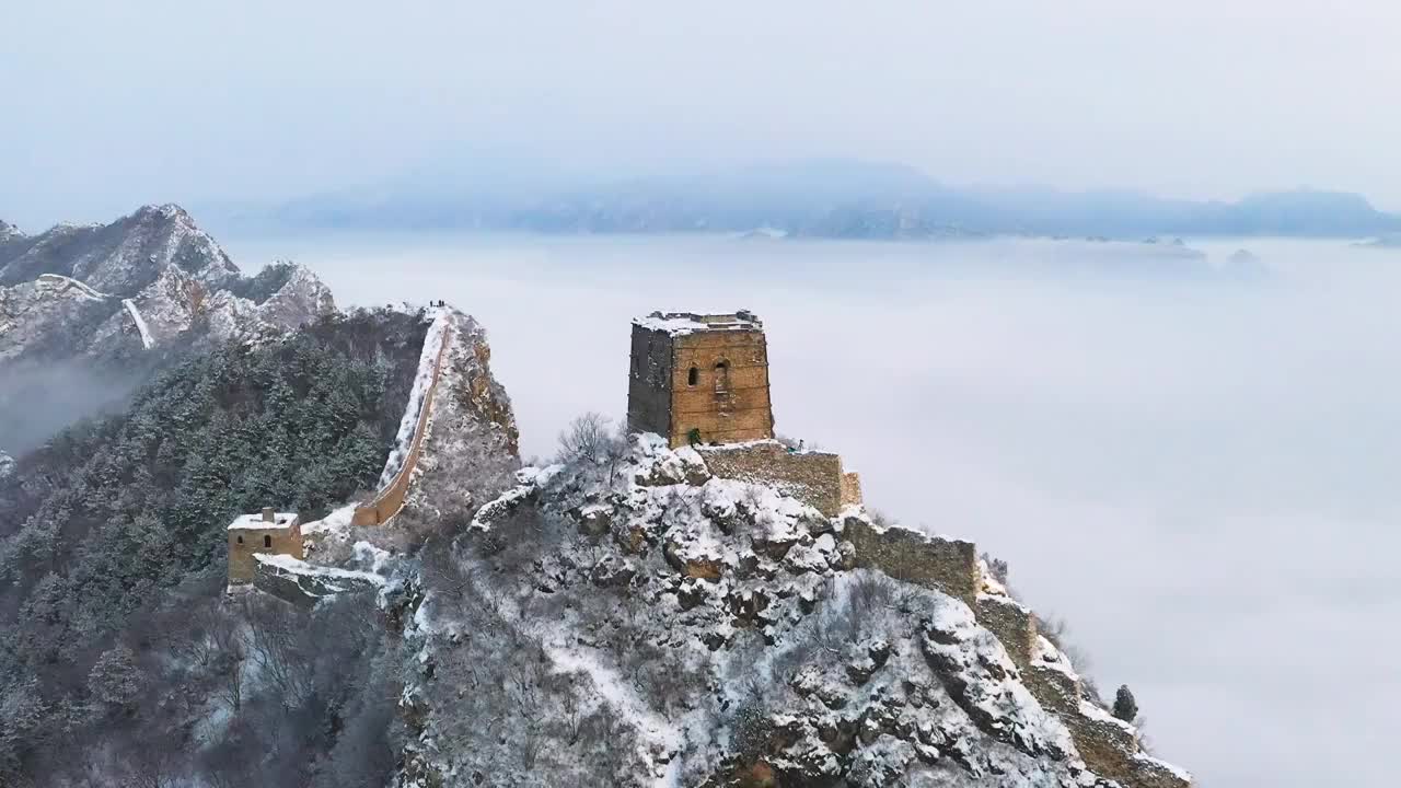 雪后北京密云司马台长城视频素材