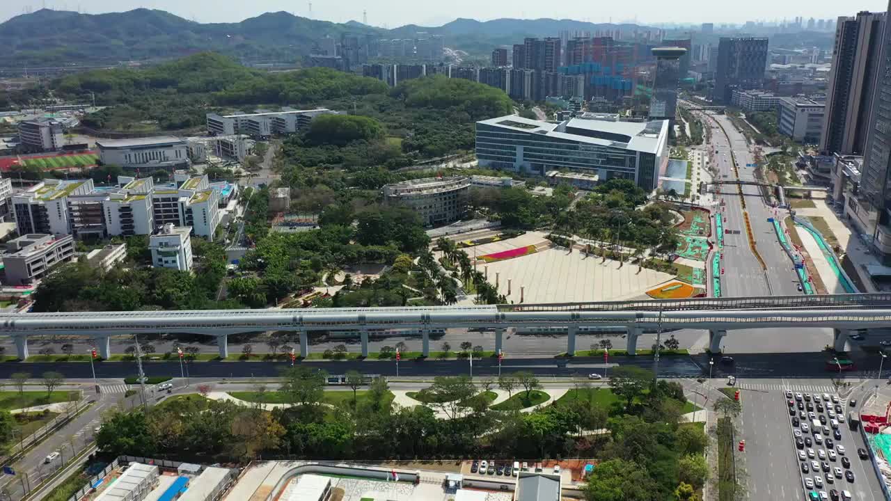 广东省深圳市光明区政府和市民广场新城公园航拍视频素材