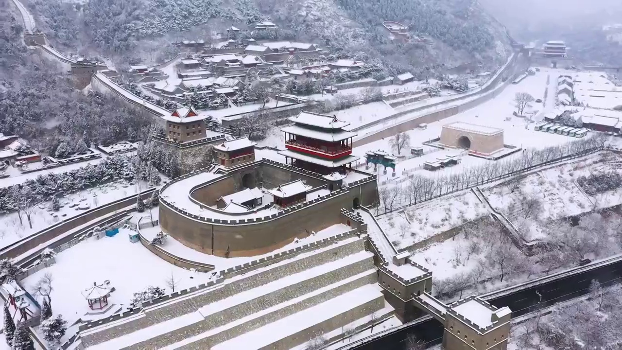 北京昌平居庸关长城雪景视频素材