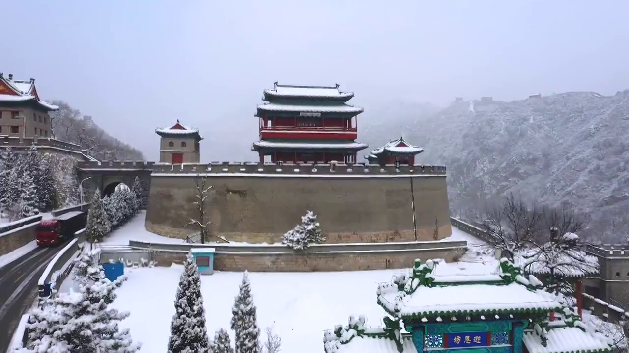 北京昌平居庸关长城雪景视频素材