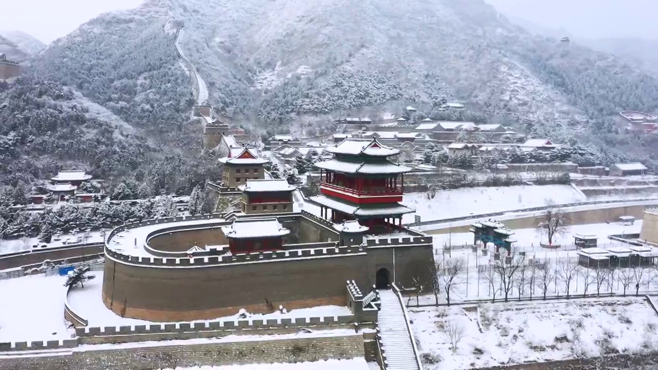 北京昌平居庸关长城雪景视频素材