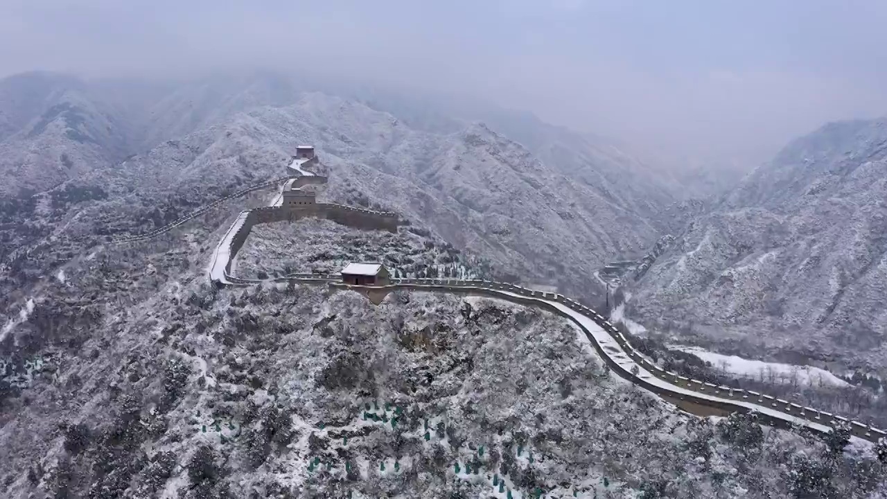 北京昌平居庸关长城雪景视频素材