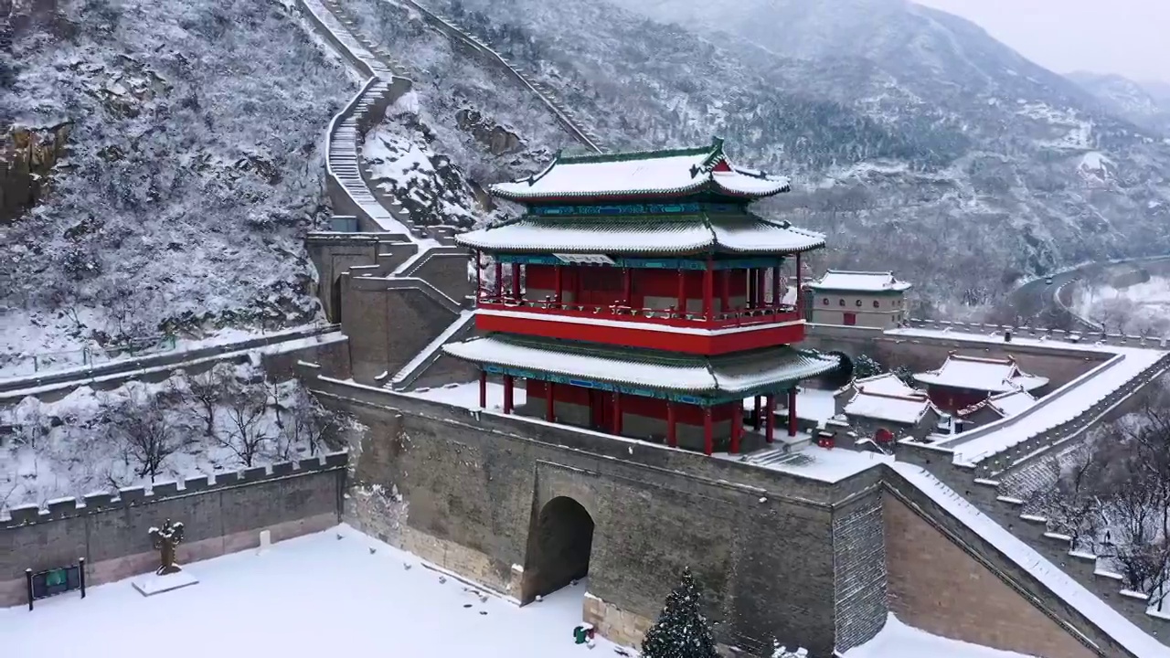 北京昌平居庸关长城雪景视频素材