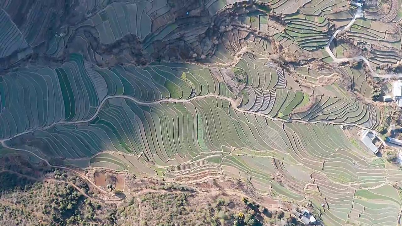 梯田峡谷村落航拍视频素材