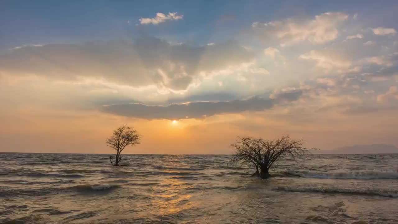 中国云南昆明滇池湿地落日延时视频素材