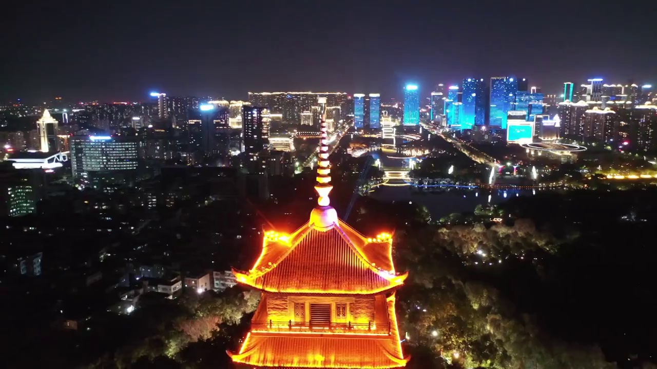 佛山市南海区千灯湖礌岗公园的魁星阁夜景视频素材