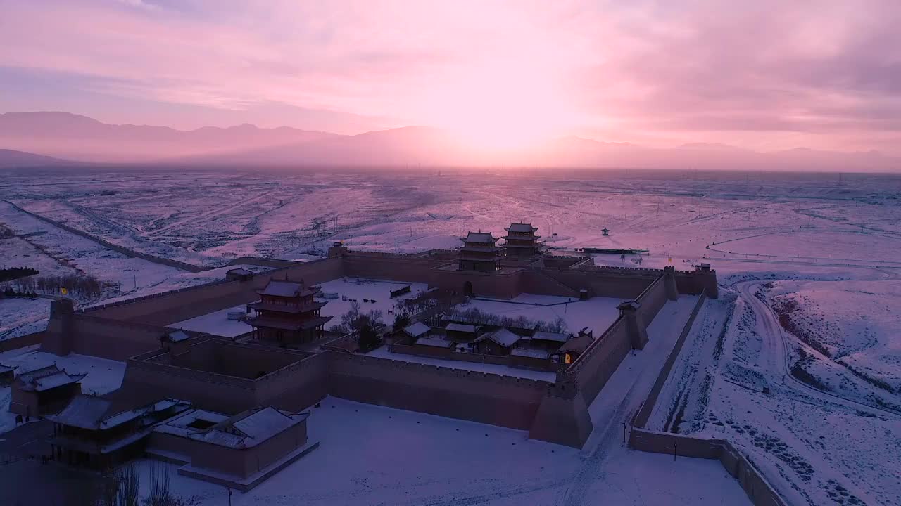 甘肃嘉峪关长城雪景视频素材