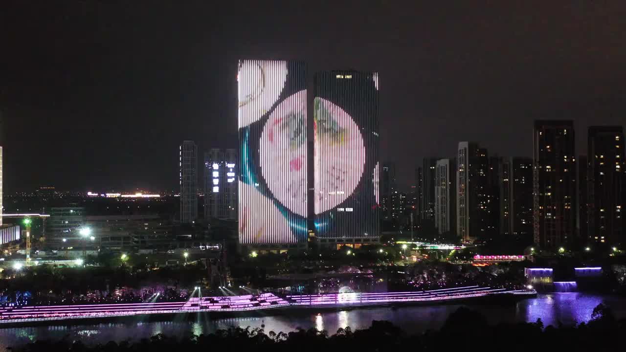 佛山市佛山新城夜景航拍视频素材