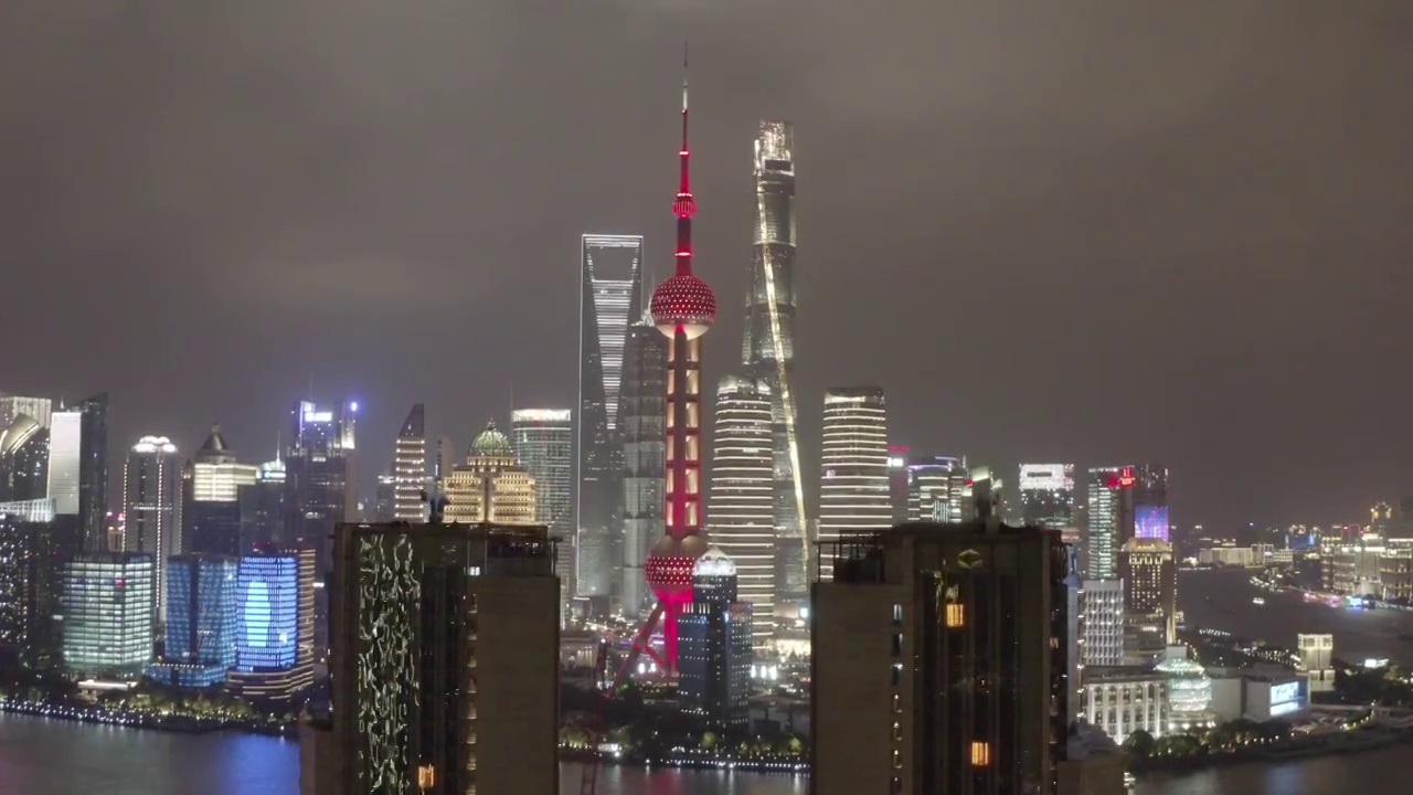 上海外滩中秋国庆灯光秀夜景航拍风光视频素材