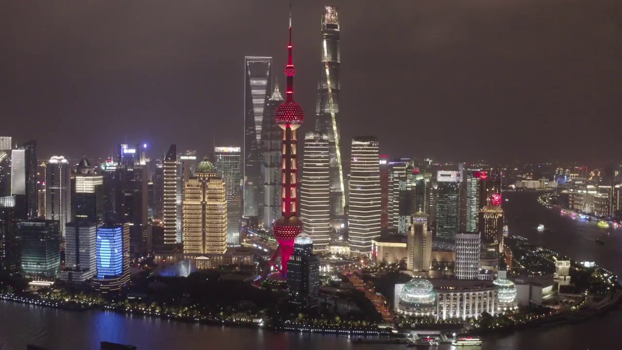 上海外滩中秋国庆灯光秀夜景航拍风光视频素材