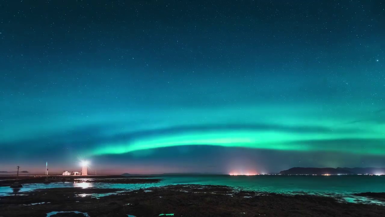 4K，极光，星空，欧洲，北欧，冰岛，雷克雅未克，大海，梦幻视频素材