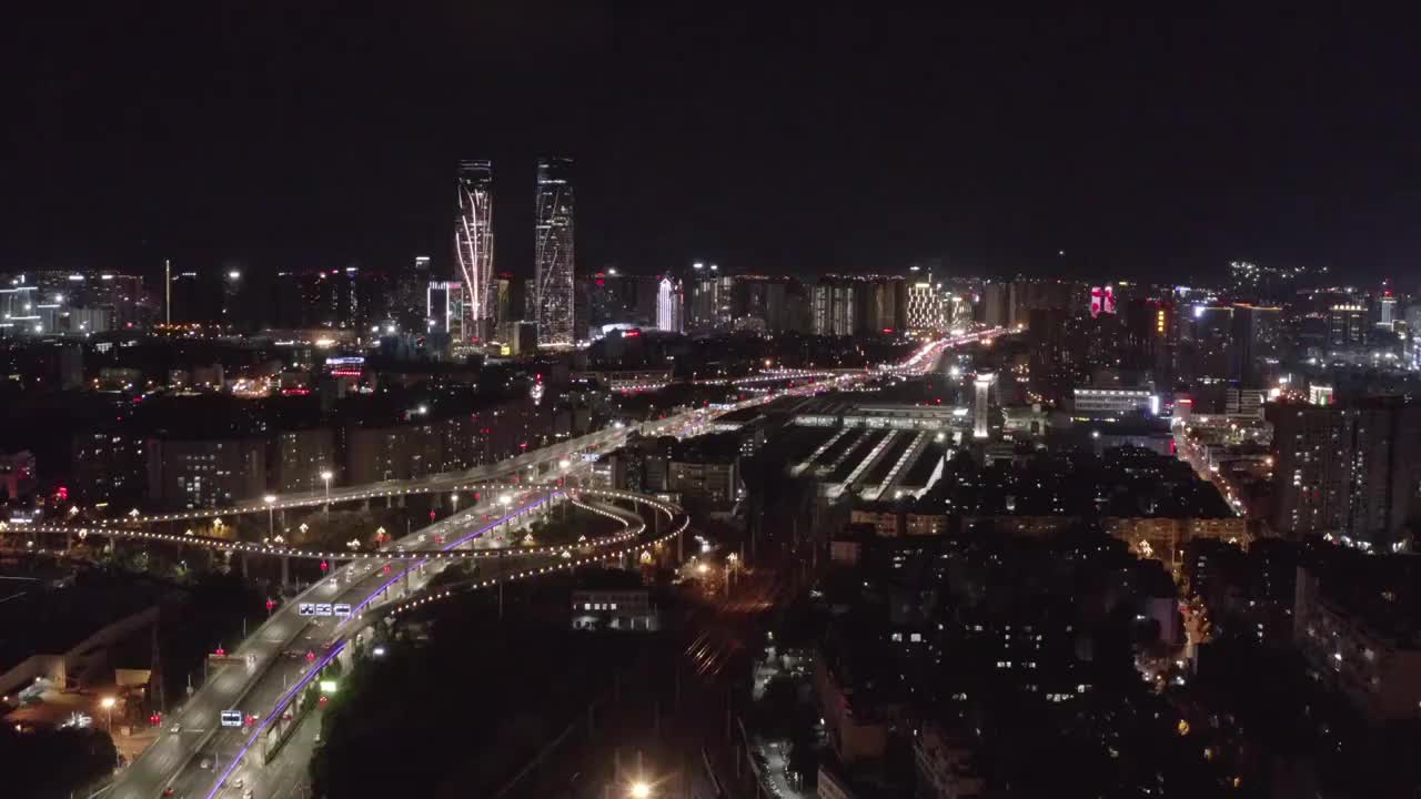 云南昆明城市夜景航拍风光视频素材