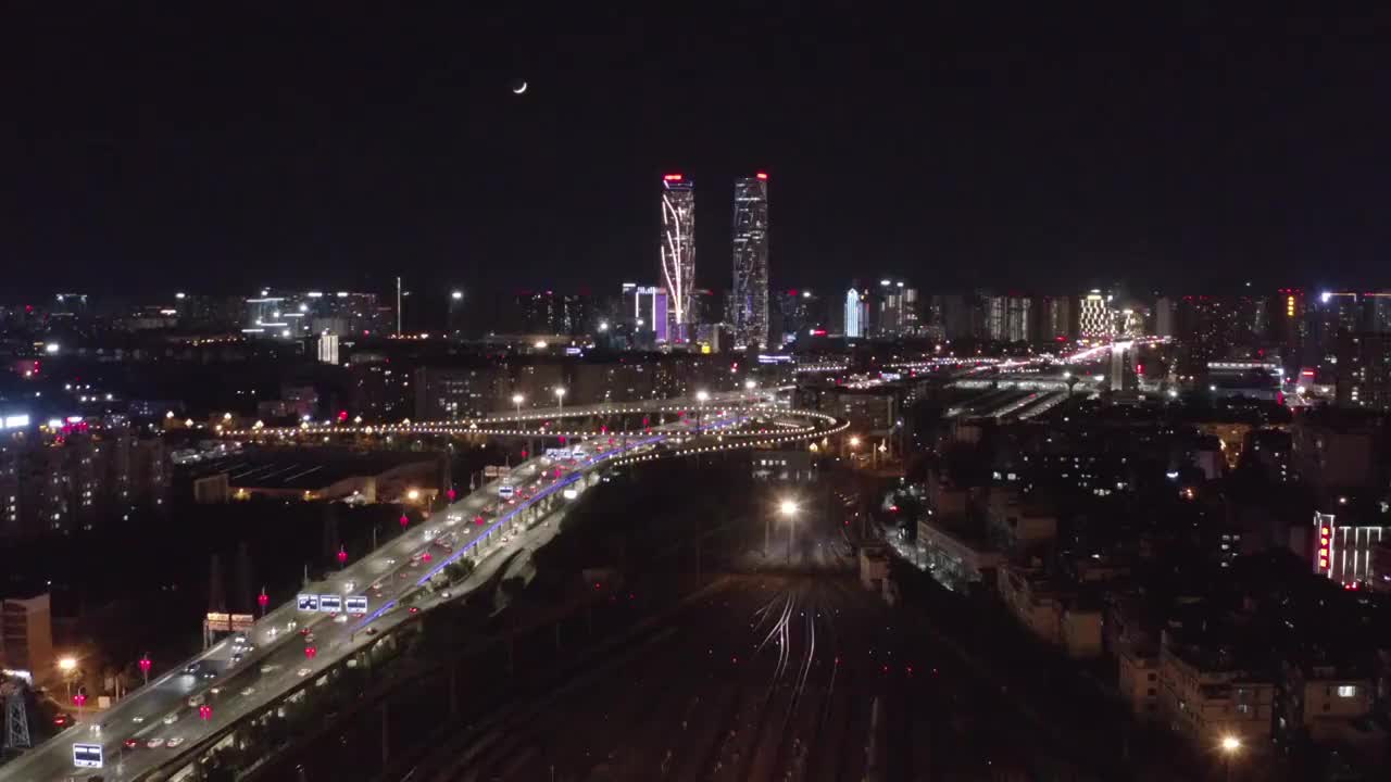 云南昆明城市夜景航拍风光视频素材