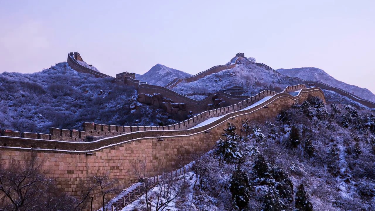 八达岭长城雪景延时视频素材