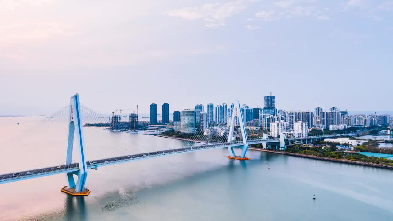 海南海口海甸河世纪大桥高视角日转夜延时摄影视频素材