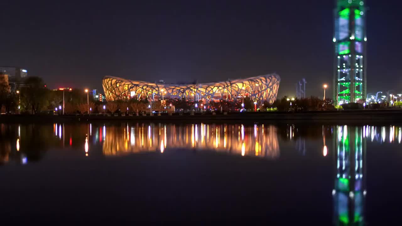 北京鸟巢夜景视频素材