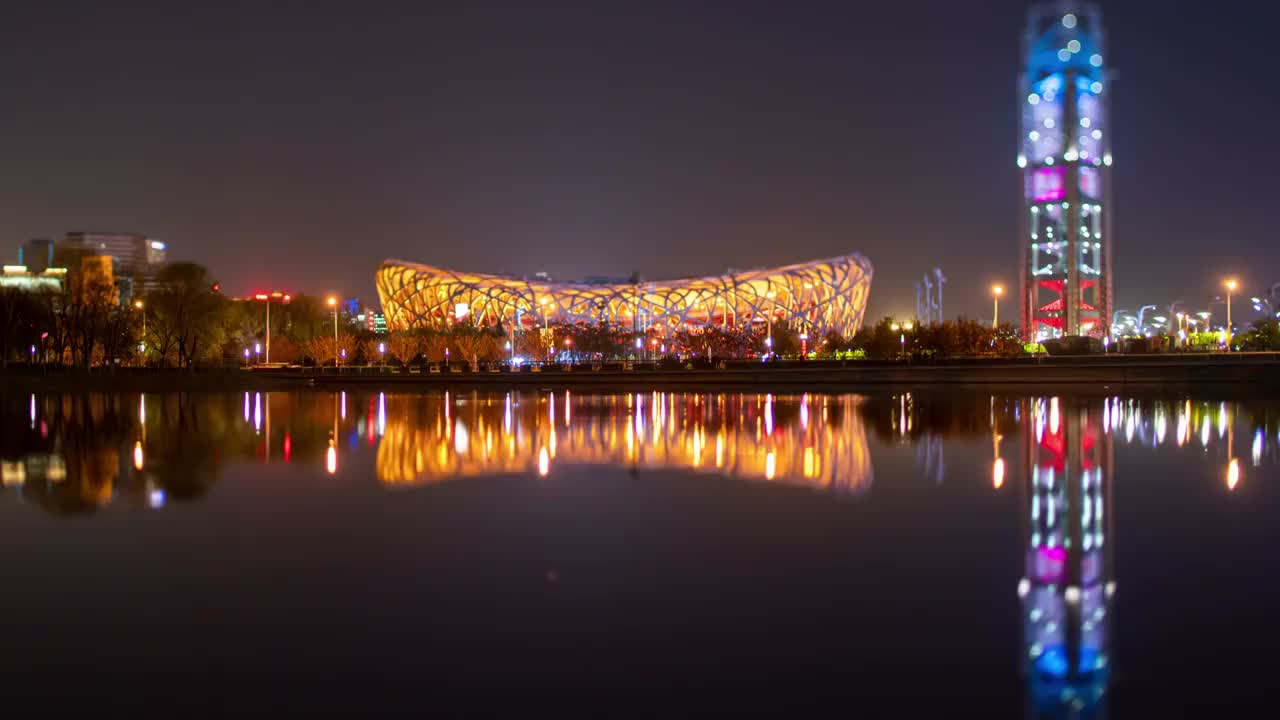 北京鸟巢夜景视频素材