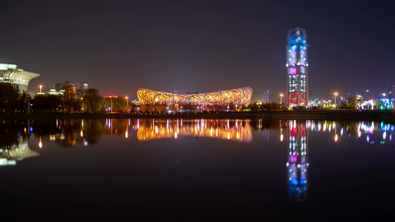 北京鸟巢夜景视频素材