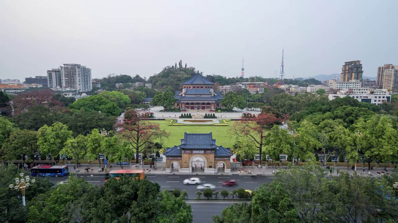 广州中山纪念堂木棉亮灯夜景视频素材