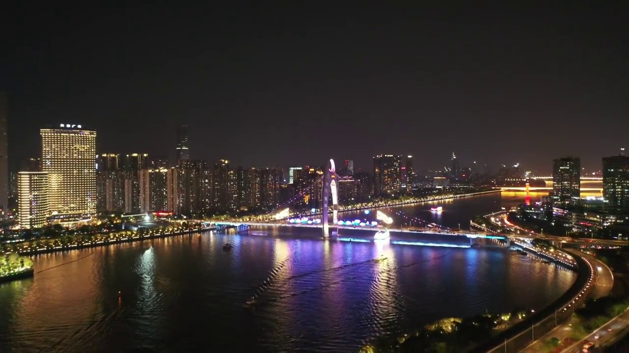 广东省广州市地标广州塔小蛮腰猎德大桥夜景航拍视频素材