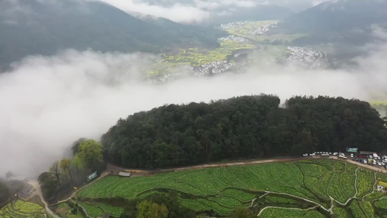 婺源江岭景区油菜花海云海风光视频素材