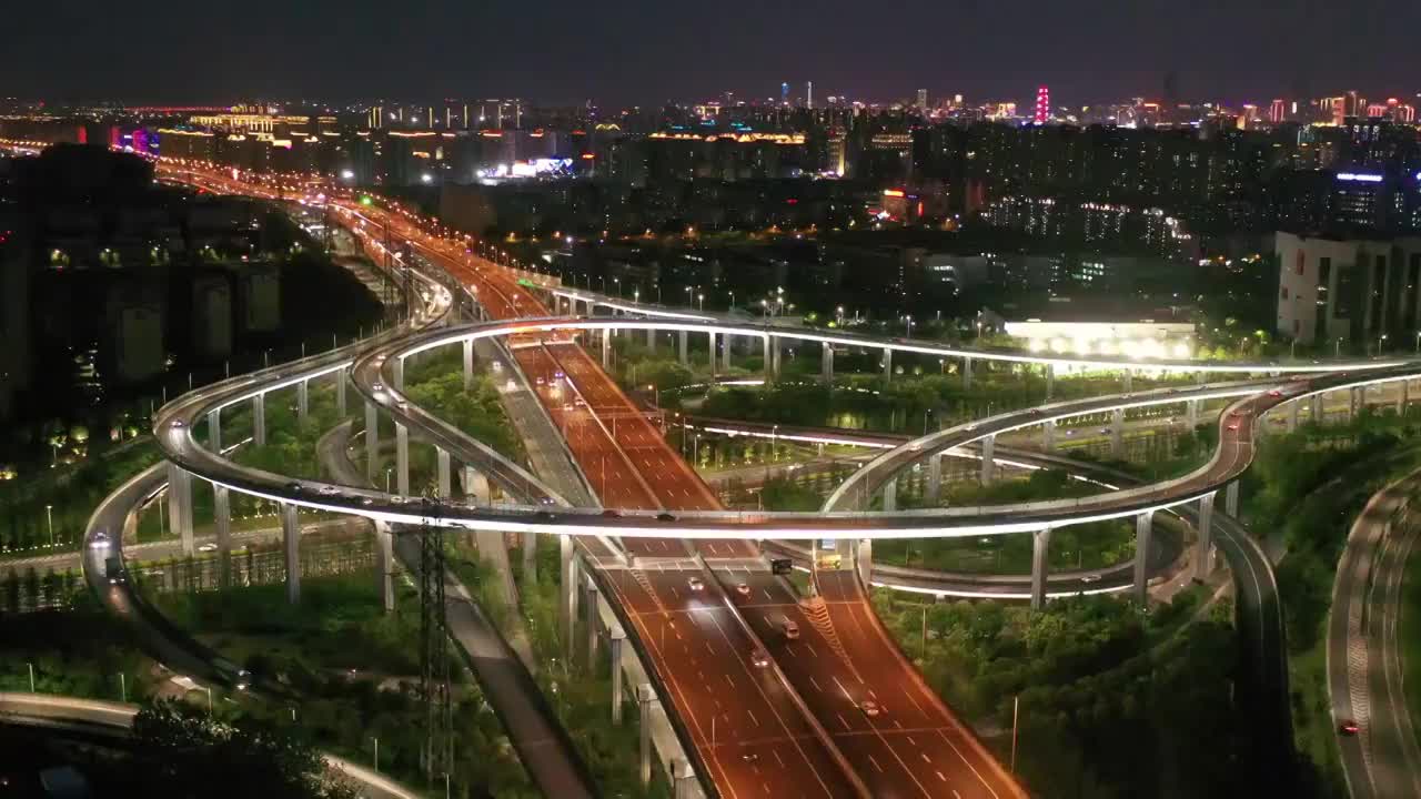 宁波城市交通北环路立交桥夜景视频素材