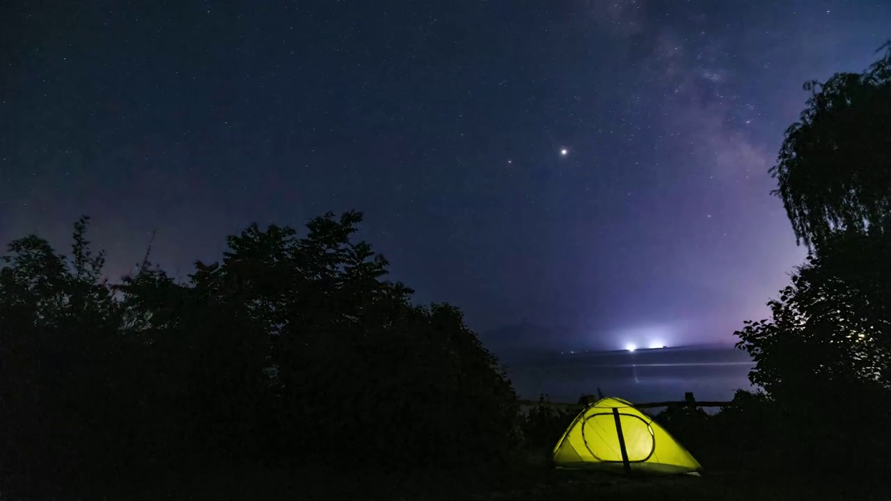 鸭绿江河畔的星空视频素材