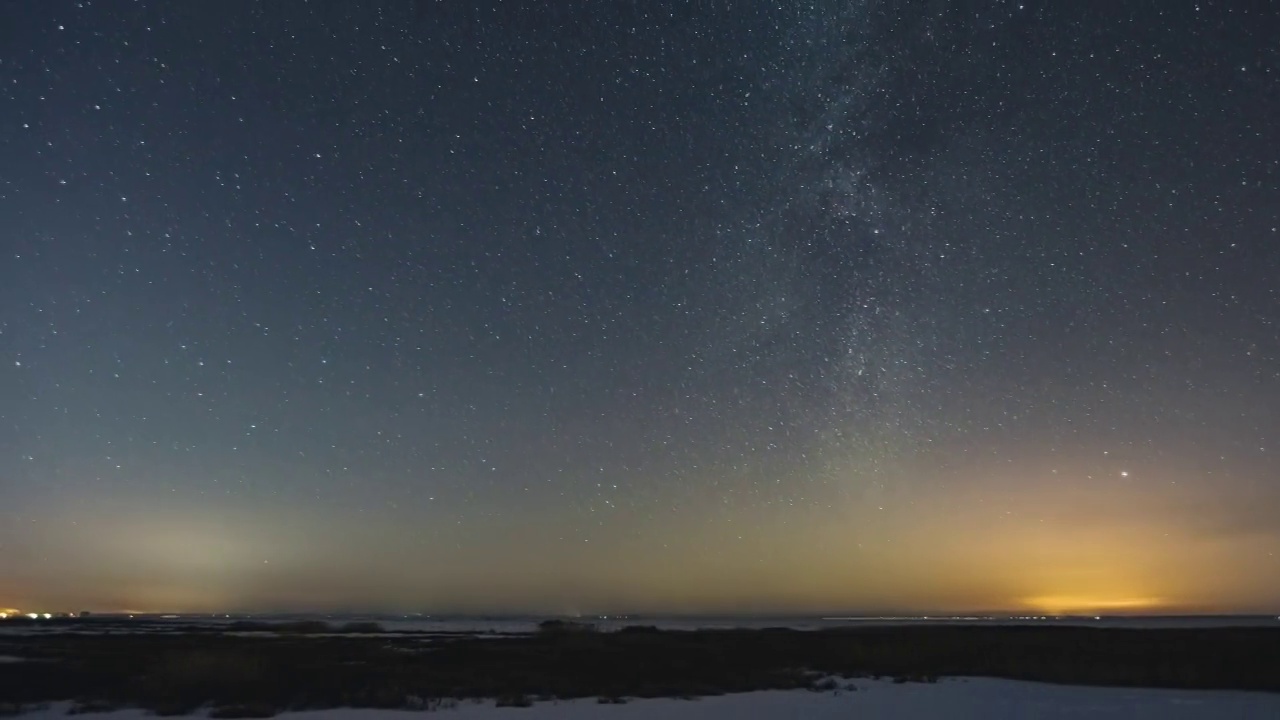 4K，星空，星星，银河，东北，平原，冰雪，夜空，延时摄影视频素材