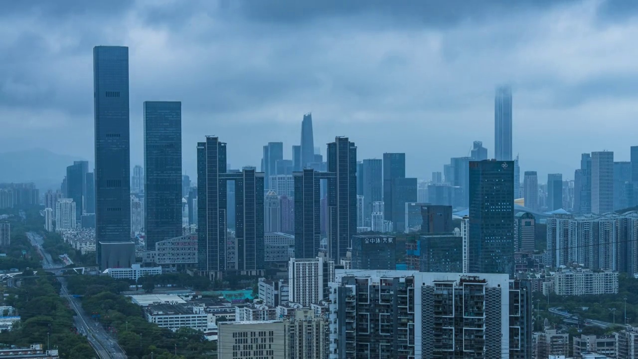 中国深圳福田CBD摩天大楼建筑延时摄影视频素材