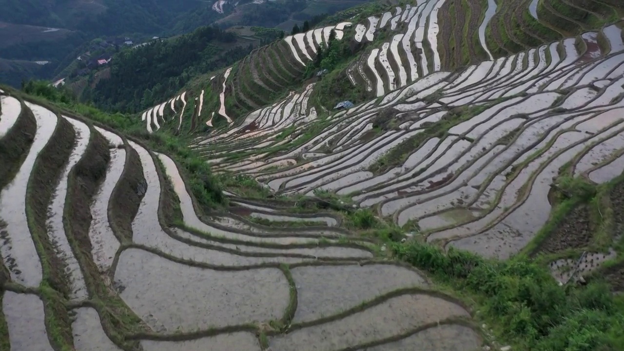 夕阳下桂林龙胜山区潘内梯田视频素材