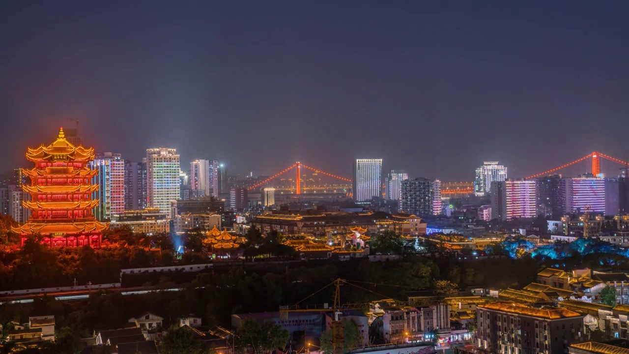 武汉黄鹤楼夜景8K延时视频素材