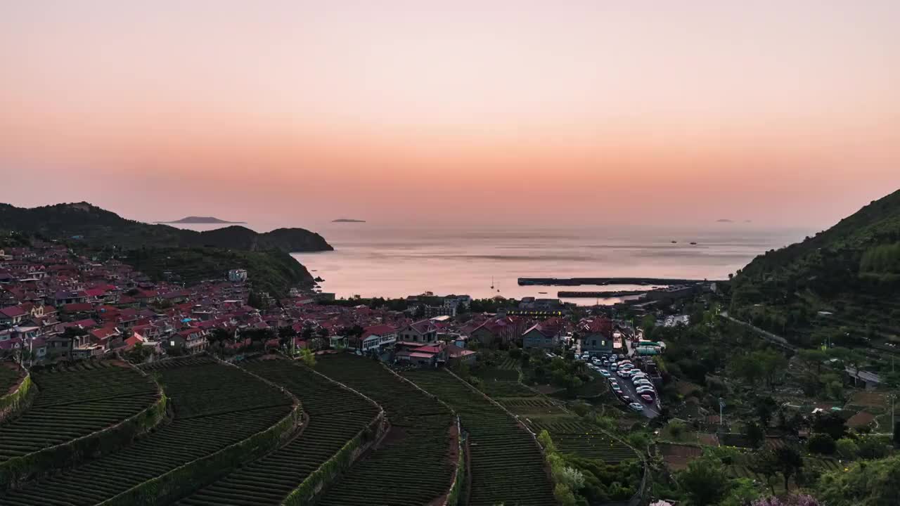 4K，日出日落，海边，山东青岛崂山，渔村，自然风光，延时摄影视频素材