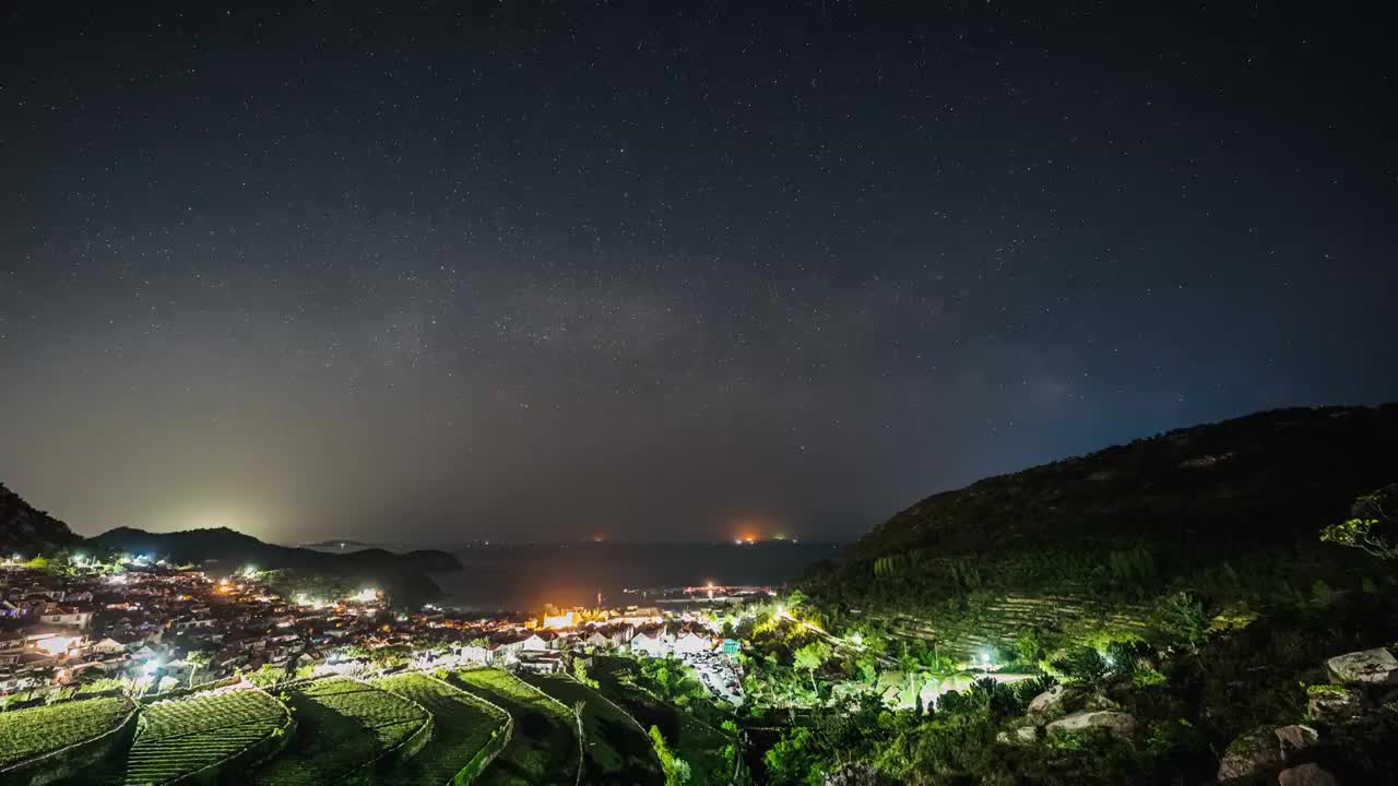 4K，星空 ，银河，青岛，崂山，自然风光，山村，延时摄影视频素材