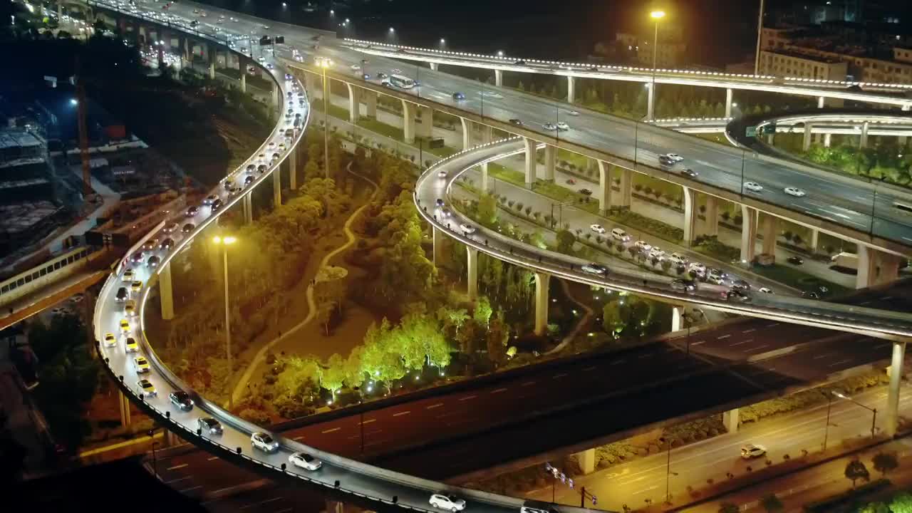 航拍城市立交桥夜景视频素材